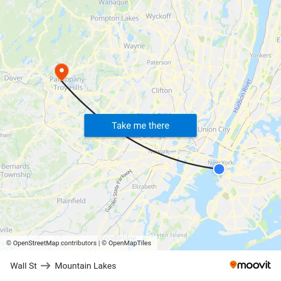 Wall St to Mountain Lakes map