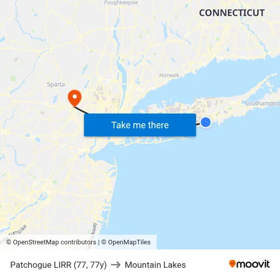 Patchogue LIRR (77, 77y) to Mountain Lakes map