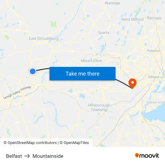 Belfast to Mountainside map