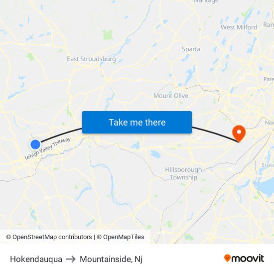 Hokendauqua to Mountainside, Nj map