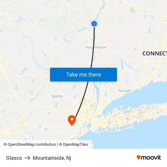 Glasco to Mountainside, Nj map