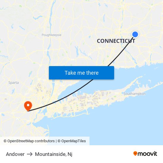 Andover to Mountainside, Nj map