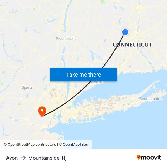 Avon to Mountainside, Nj map