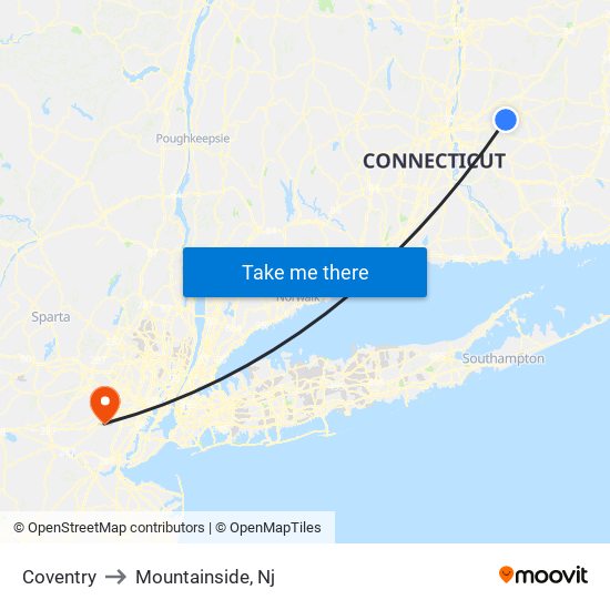 Coventry to Mountainside, Nj map