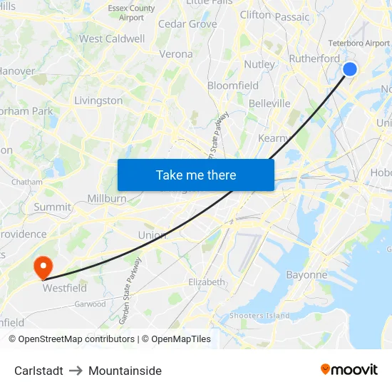 Carlstadt to Mountainside map