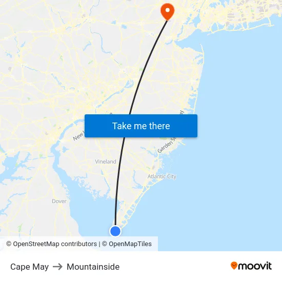 Cape May to Mountainside map