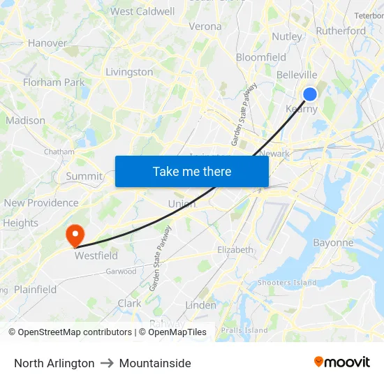 North Arlington to Mountainside map