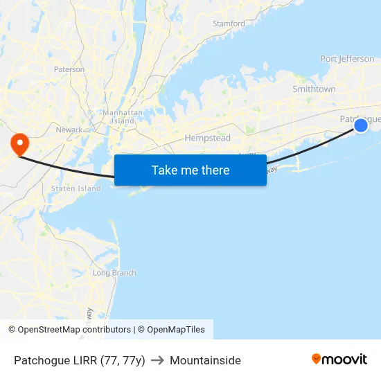 Patchogue LIRR (77, 77y) to Mountainside map