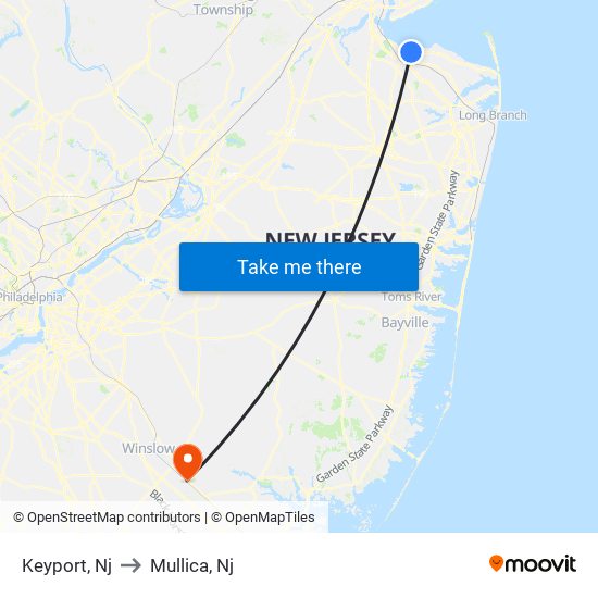 Keyport, Nj to Mullica, Nj map