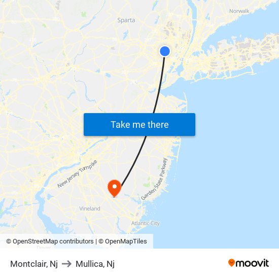 Montclair, Nj to Mullica, Nj map