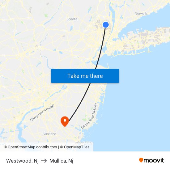 Westwood, Nj to Mullica, Nj map