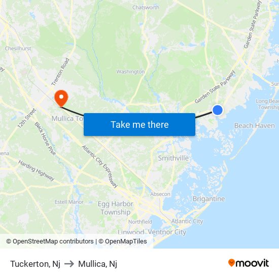 Tuckerton, Nj to Mullica, Nj map