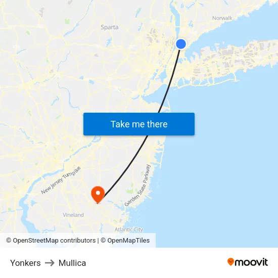 Yonkers to Mullica map