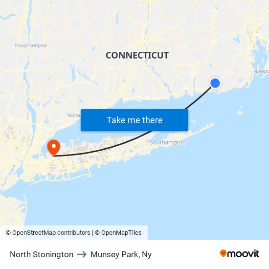 North Stonington to Munsey Park, Ny map