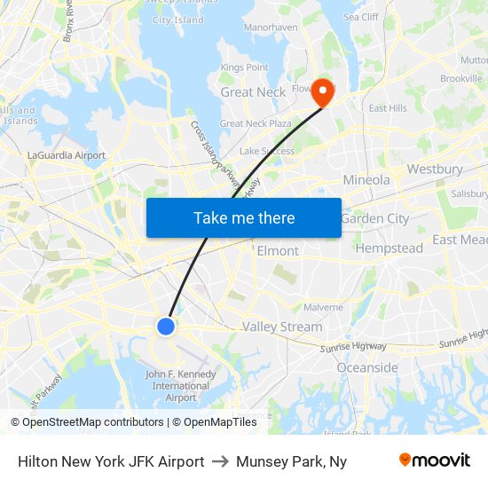 Hilton New York JFK Airport to Munsey Park, Ny map