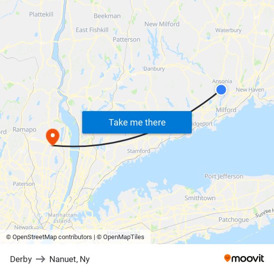 Derby to Nanuet, Ny map