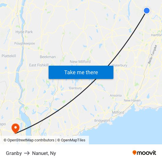 Granby to Nanuet, Ny map