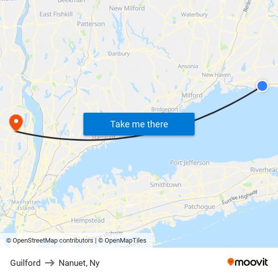 Guilford to Nanuet, Ny map