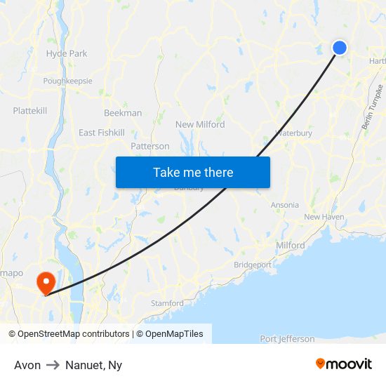 Avon to Nanuet, Ny map