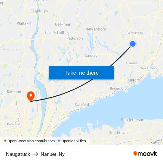 Naugatuck to Nanuet, Ny map