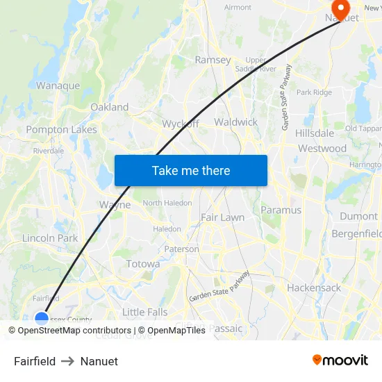 Fairfield to Nanuet map