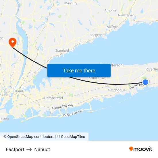 Eastport to Nanuet map
