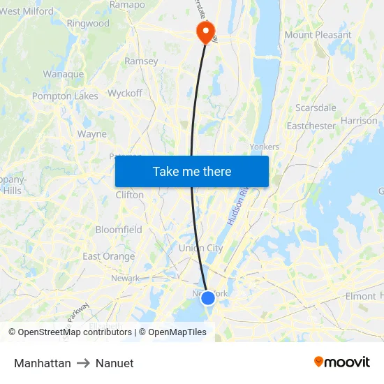 Manhattan to Nanuet map