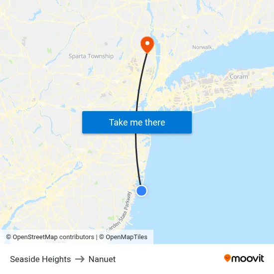 Seaside Heights to Nanuet map