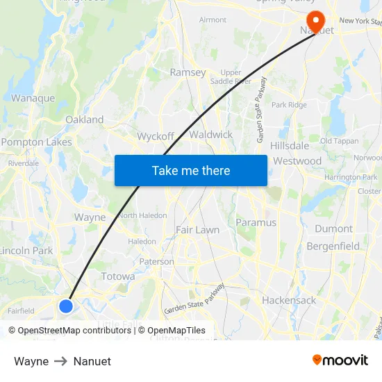 Wayne to Nanuet map
