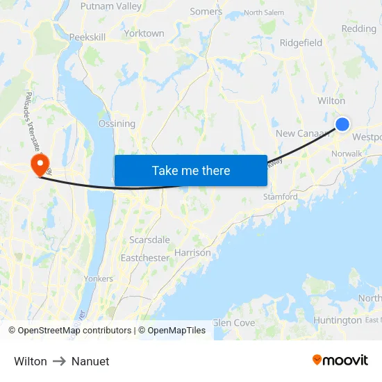 Wilton to Nanuet map