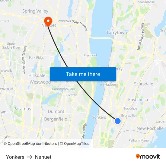 Yonkers to Nanuet map