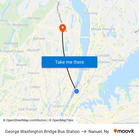 George Washington Bridge Bus Station to Nanuet, Ny map