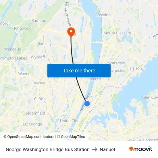 George Washington Bridge Bus Station to Nanuet map