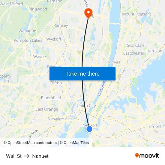 Wall St to Nanuet map