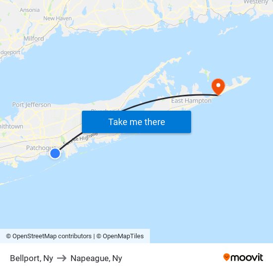 Bellport, Ny to Napeague, Ny map