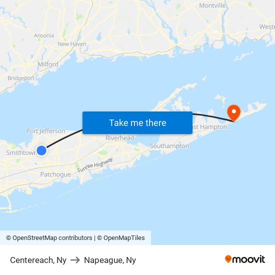 Centereach, Ny to Napeague, Ny map