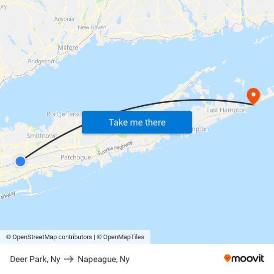 Deer Park, Ny to Napeague, Ny map