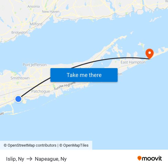 Islip, Ny to Napeague, Ny map