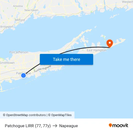 Patchogue LIRR (77, 77y) to Napeague map