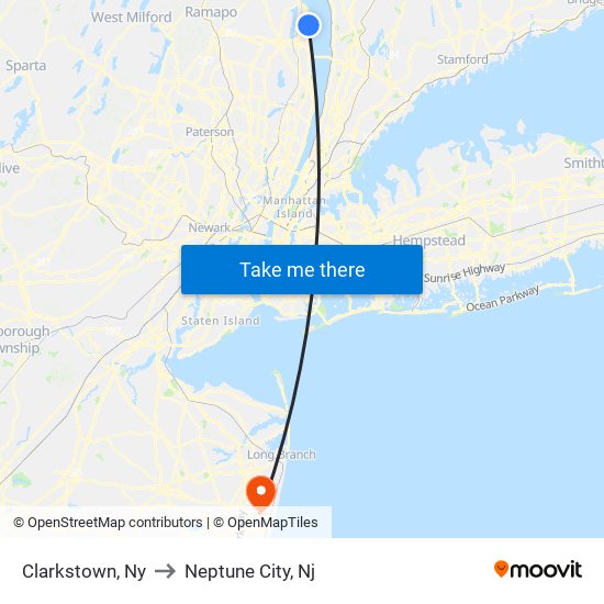 Clarkstown, Ny to Neptune City, Nj map