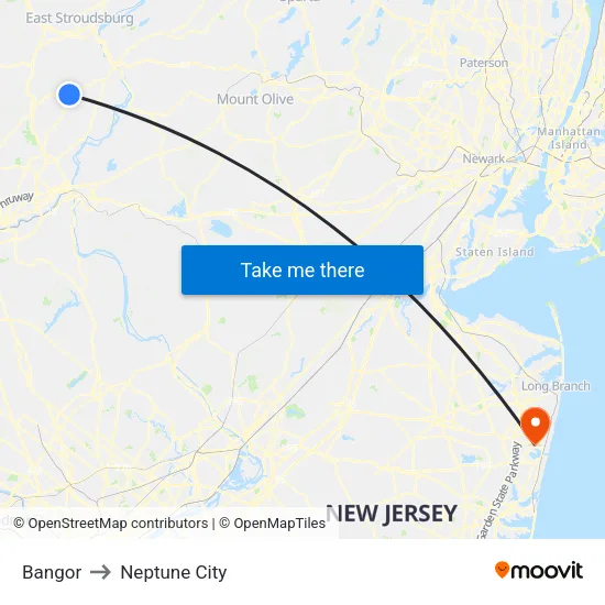 Bangor to Neptune City map