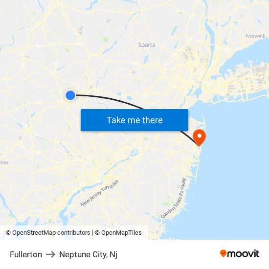 Fullerton to Neptune City, Nj map