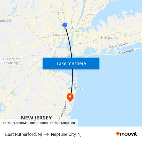 East Rutherford, Nj to Neptune City, Nj map