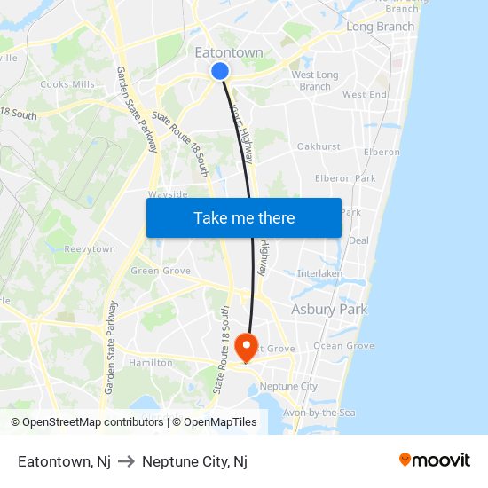 Eatontown, Nj to Neptune City, Nj map