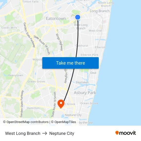 West Long Branch to Neptune City map