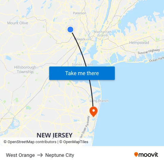 West Orange to Neptune City map
