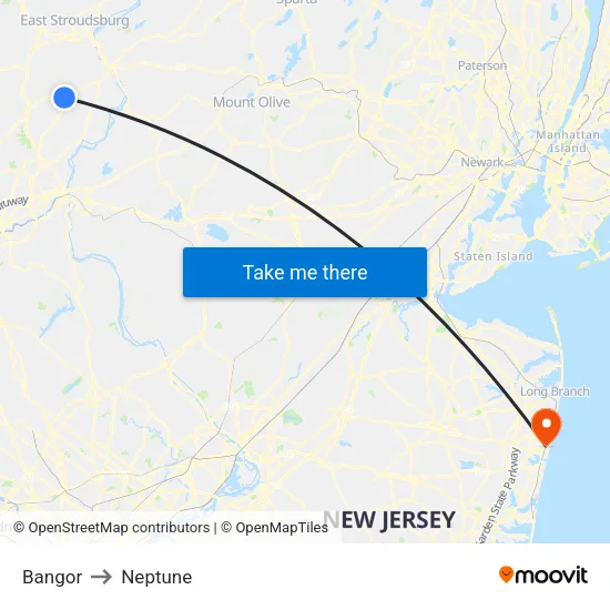 Bangor to Neptune map