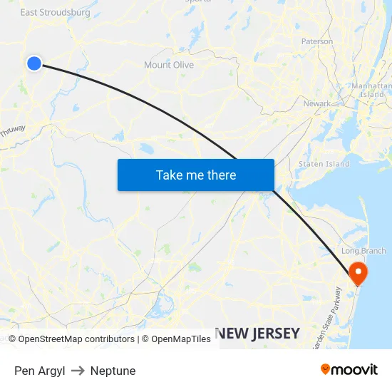 Pen Argyl to Neptune map