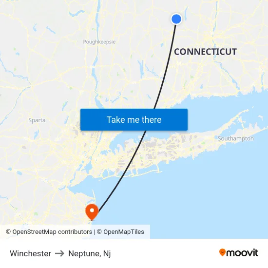 Winchester to Neptune, Nj map