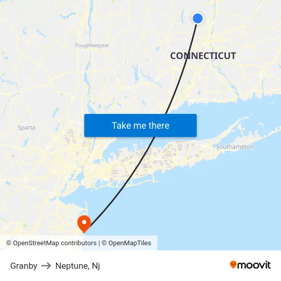 Granby to Neptune, Nj map